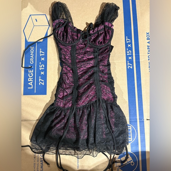 NEW CURRENT MOOD BEAUTIFULLY AWARE PURPLE CORSET FAIRYCORE RUCHED MINI DRESS Y2K - Picture 3 of 4